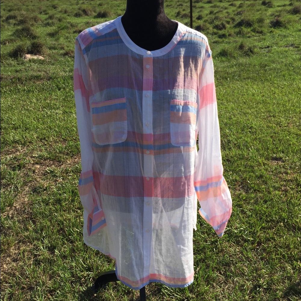 Button up semi sheer top